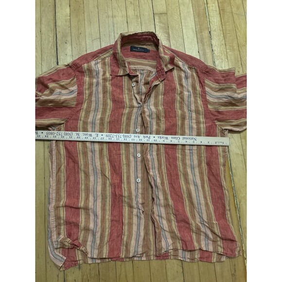 Bugatchi Uomo Striped Linen Shirt Orange Yellow Button Up Beach Party Mens L - Picture 5 of 8